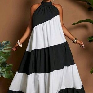 SHEIN Black and White Striped Maxi Dress